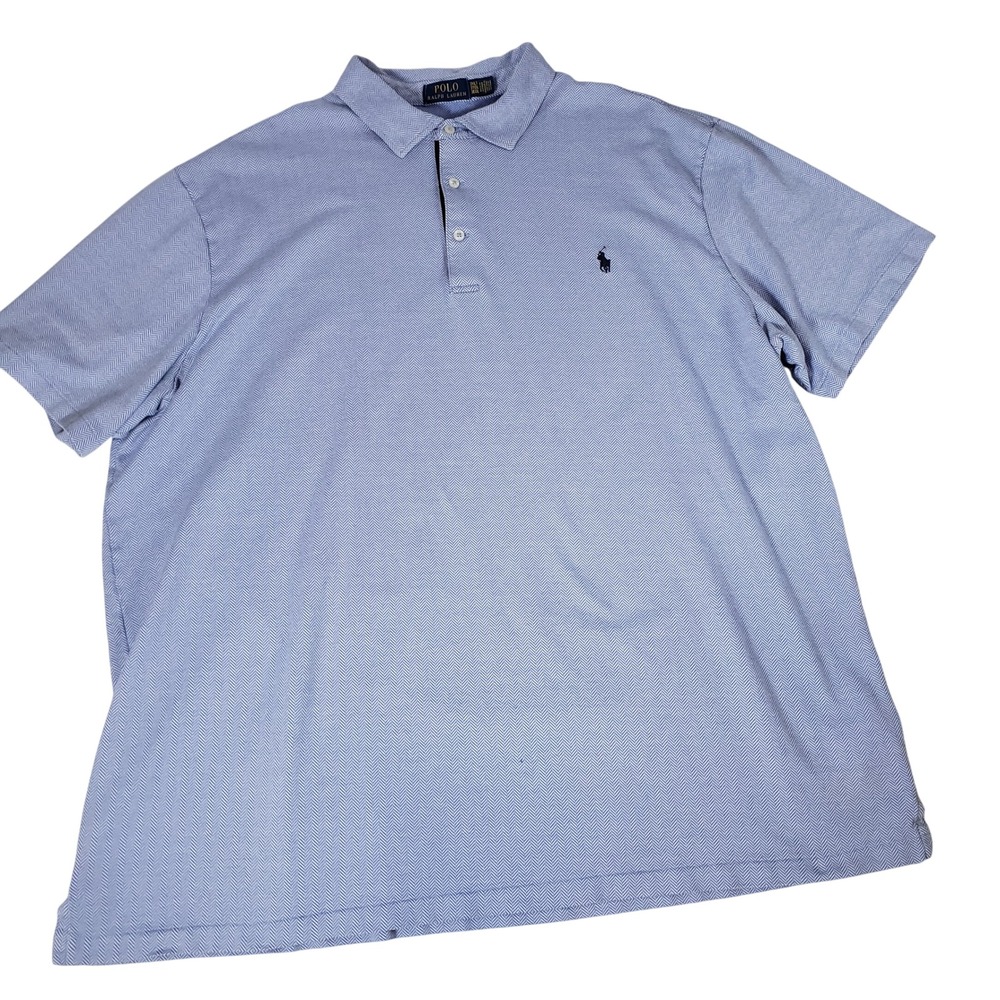 Polo Ralph Lauren Mens 3XLT Blue Herringbone Short Sleeve Polo Shirt Classic Fit
